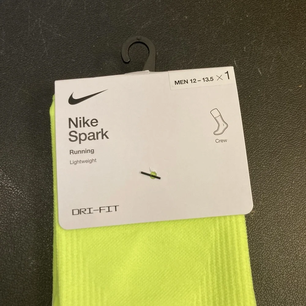 Nike Spark Running Lightweight DRI-FIT Crew Socks Volt/Neon Sz 12-13.5 Men 1pair
